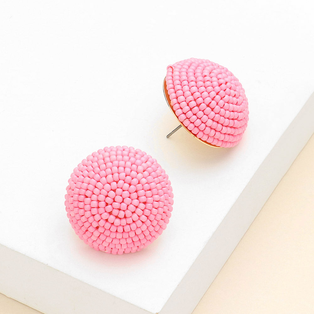Madeline Love Pink Seed Beaded Dome Earrings