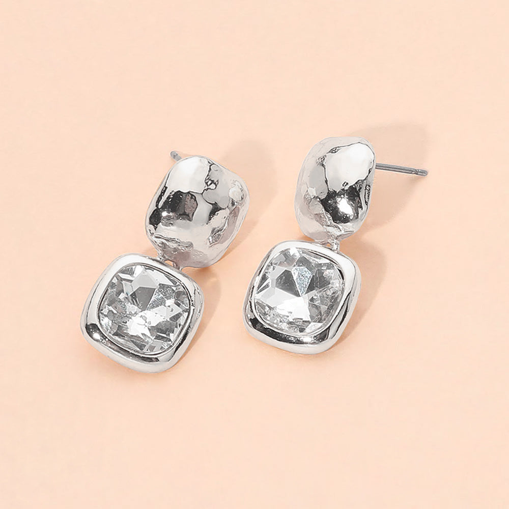 Madeline Love Clear, Silver Geometric Square Stone Drop Earrings