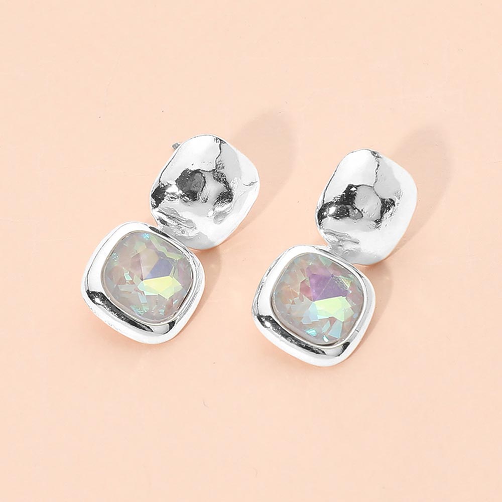 Madeline Love Gray, Silver Geometric Square Stone Drop Earrings