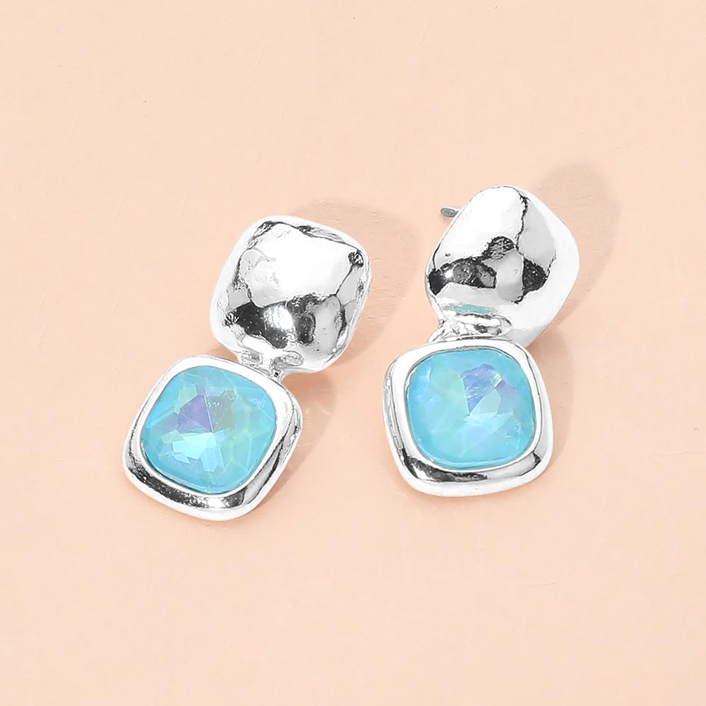 Madeline Love Light Blue, Silver Geometric Square Stone Drop Earrings