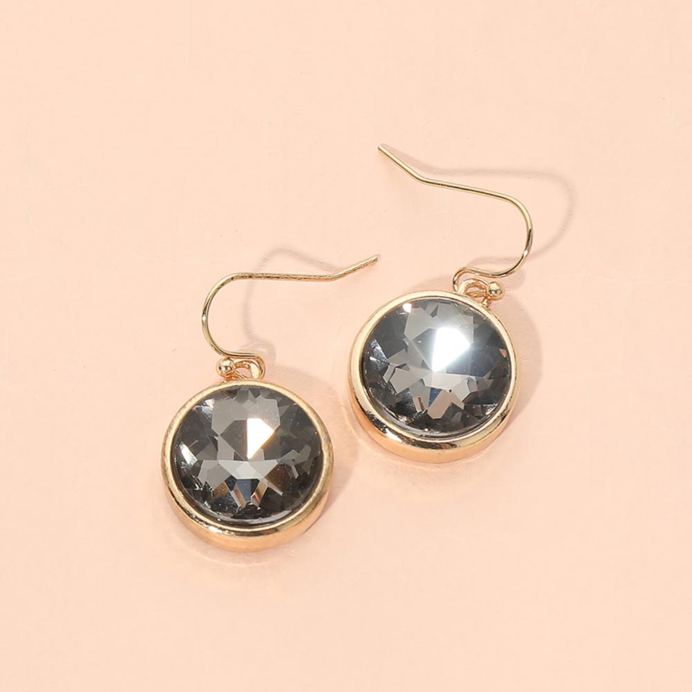 Madeline Love Black Diamond, Gold Round Faceted Stone Drop Dangle Earrings