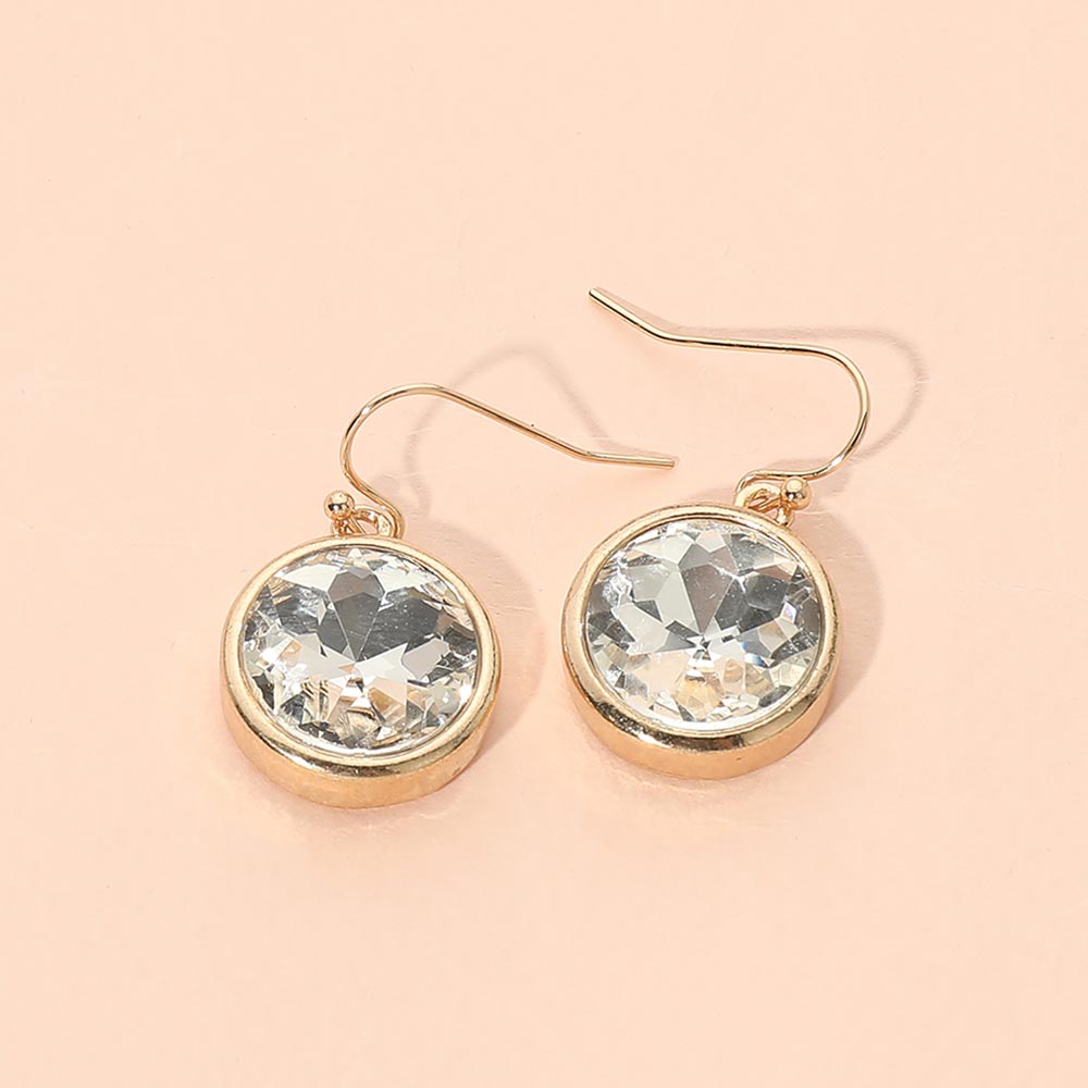 Madeline Love Clear, Gold Round Faceted Stone Drop Dangle Earrings