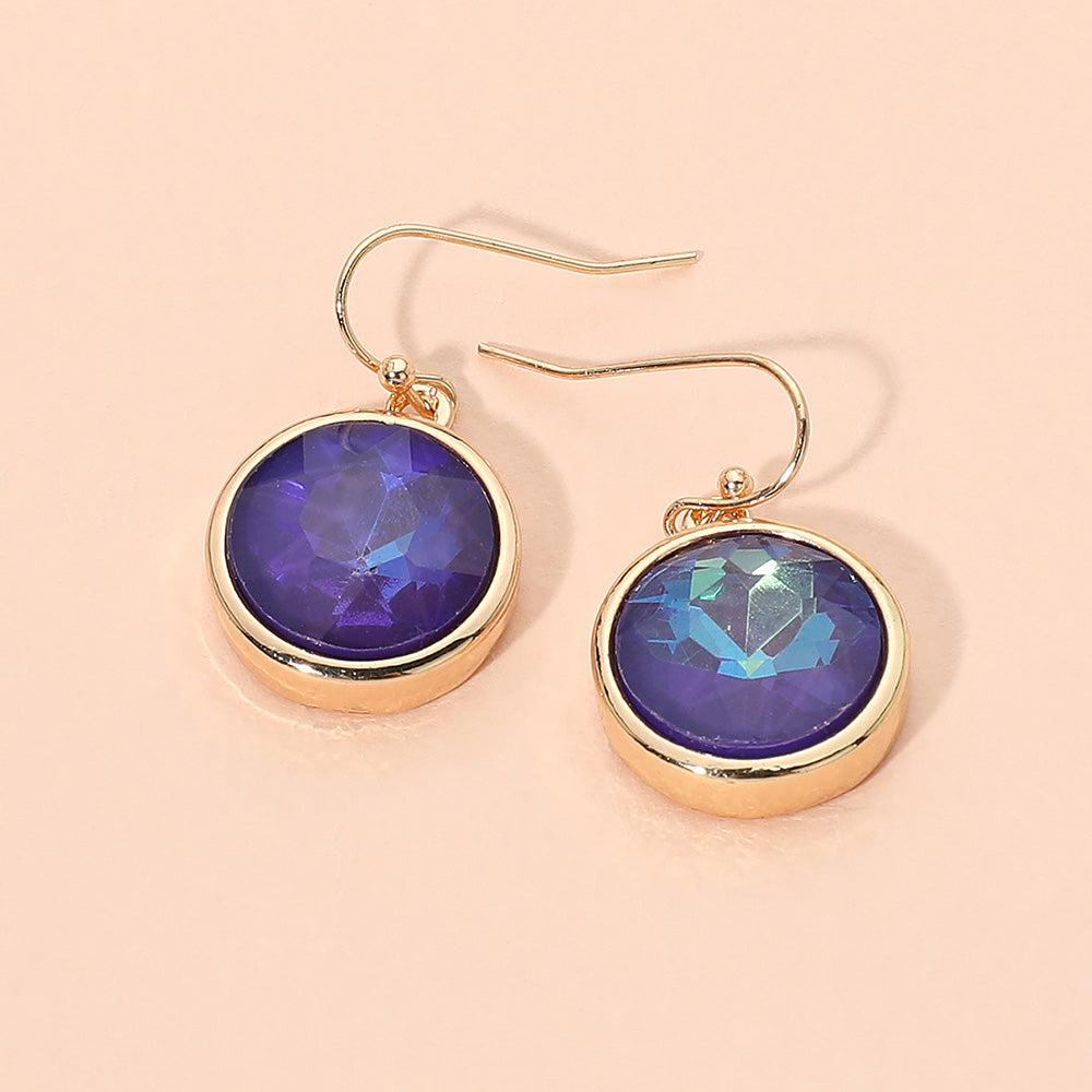 Madeline Love Blue, Dark, Gold Round Faceted Stone Drop Dangle Earrings