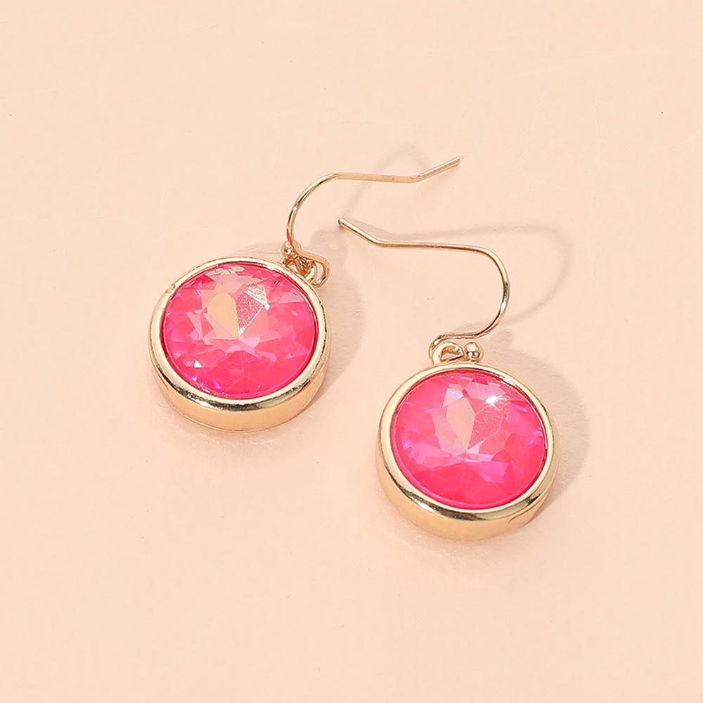 Madeline Love Fuchsia, Gold, Light Round Faceted Stone Drop Dangle Earrings