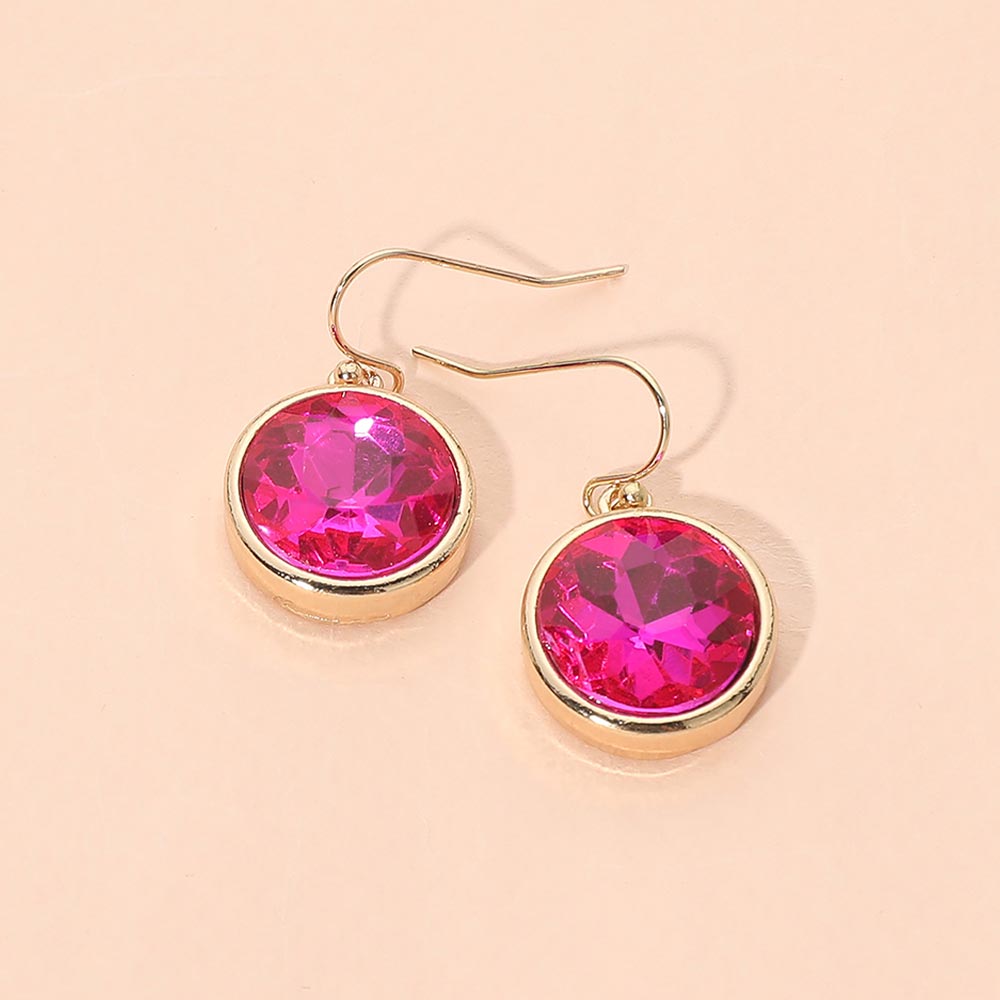 Madeline Love Fuchsia, Gold Round Faceted Stone Drop Dangle Earrings