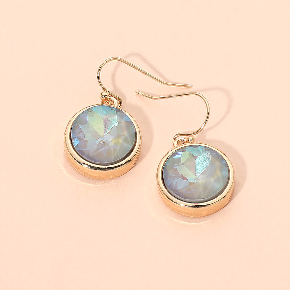 Madeline Love Gold, Gray Round Faceted Stone Drop Dangle Earrings