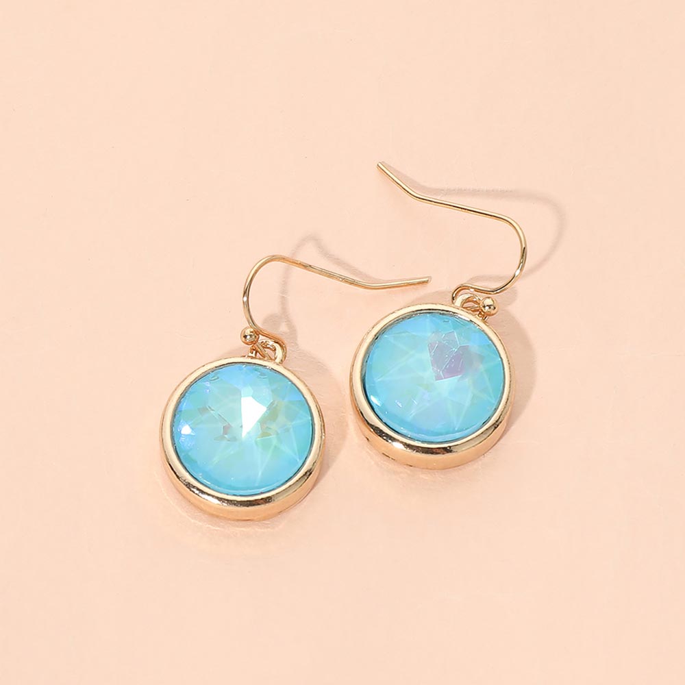 Madeline Love Gold, Light Blue Round Faceted Stone Drop Dangle Earrings