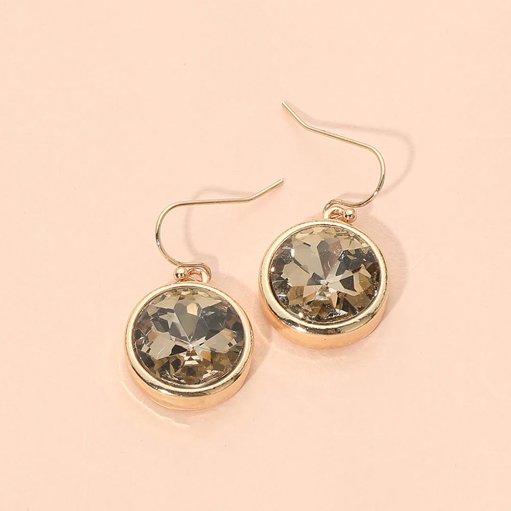 Madeline Love Gold, Lt Col Topaz Round Faceted Stone Drop Dangle Earrings