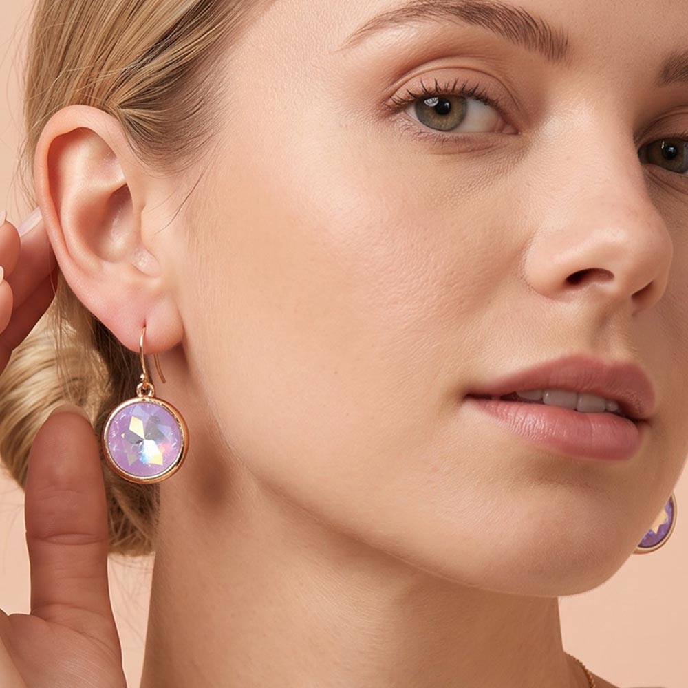Madeline Love Gold, Lavender Round Faceted Stone Drop Dangle Earrings