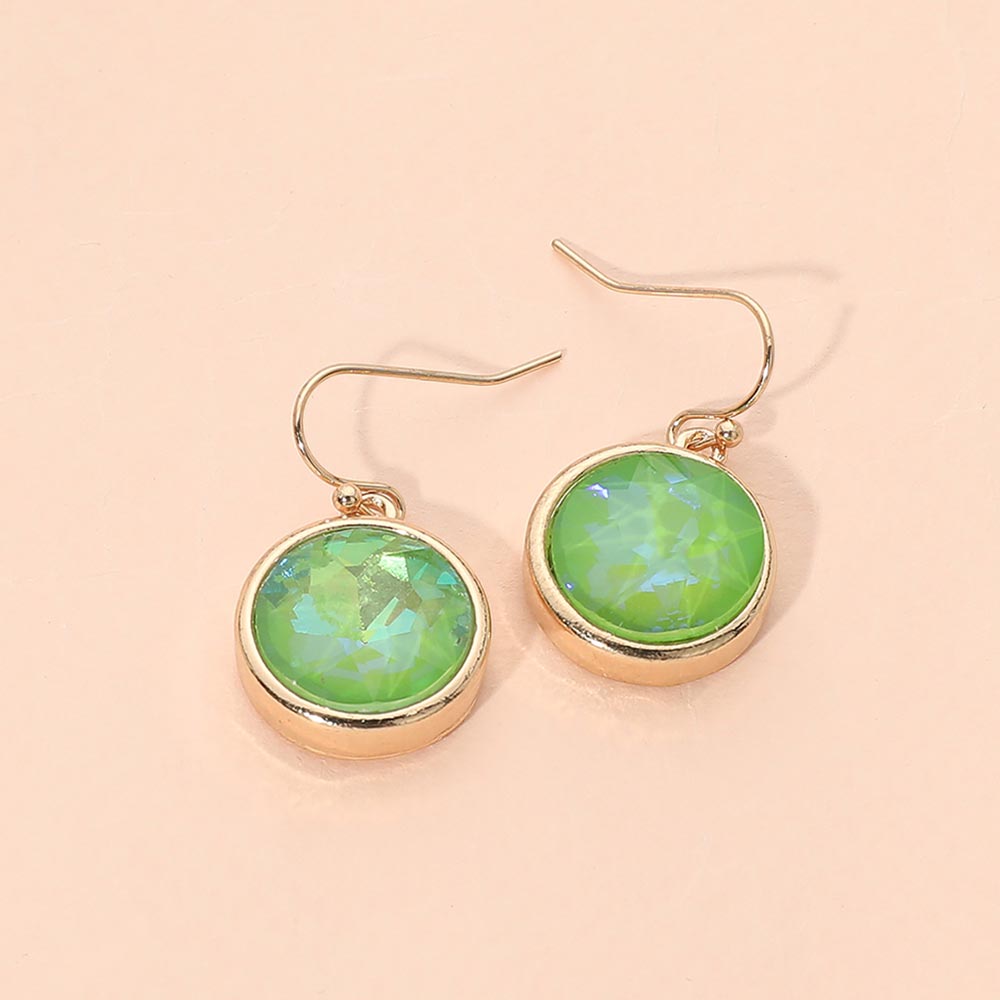 Madeline Love Gold, Green, Neon Round Faceted Stone Drop Dangle Earrings