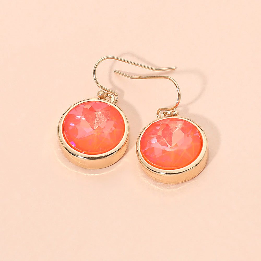 Madeline Love Gold, Neon, Orange Round Faceted Stone Drop Dangle Earrings