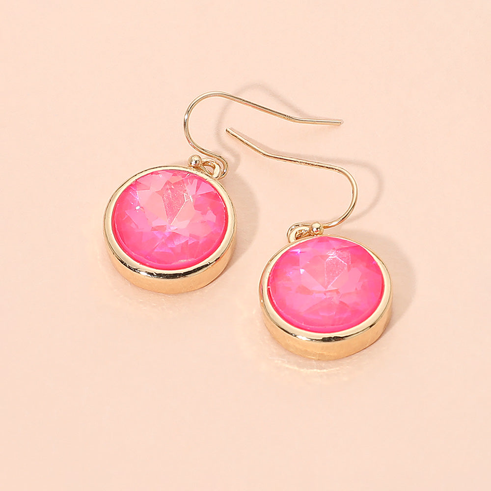 Madeline Love Gold, Neon, Pink Round Faceted Stone Drop Dangle Earrings