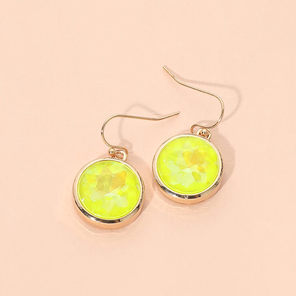 Madeline Love Gold, Neon, Yellow Round Faceted Stone Drop Dangle Earrings