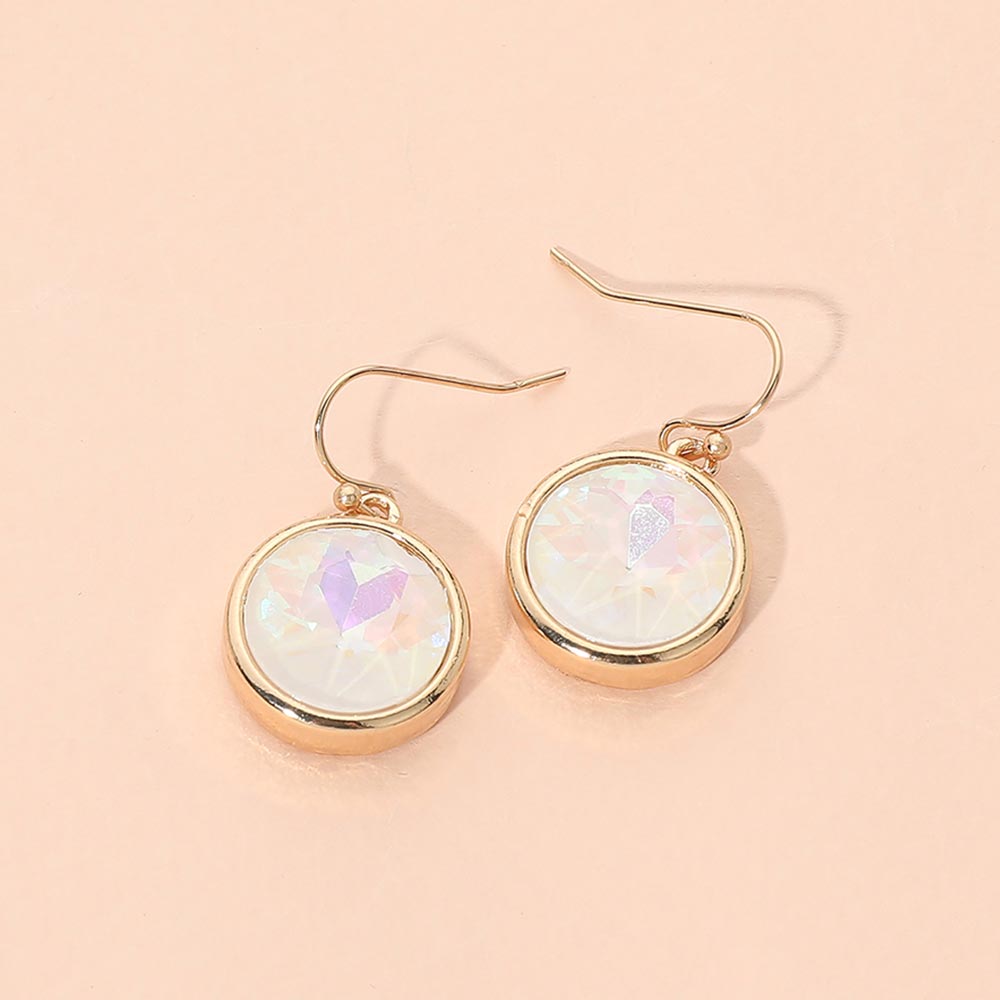 Madeline Love Gold, White Round Faceted Stone Drop Dangle Earrings
