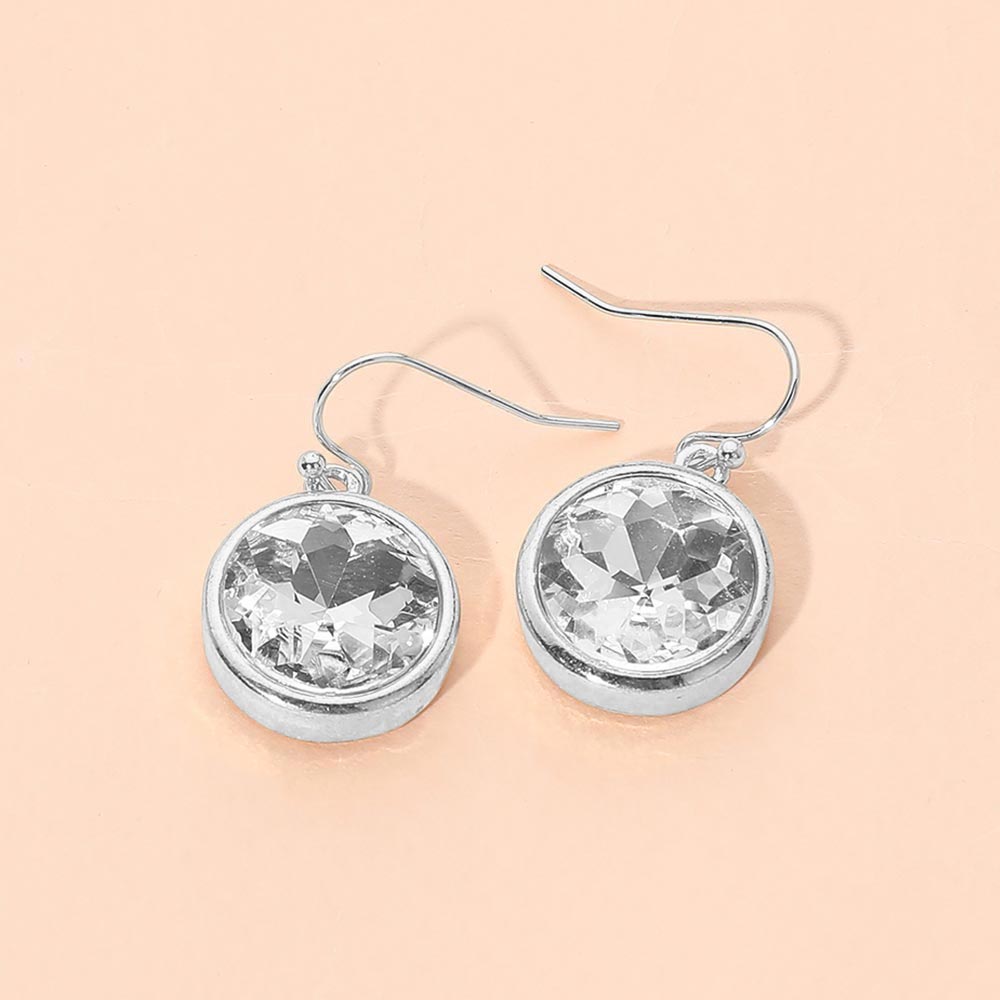 Madeline Love Clear, Silver Round Faceted Stone Drop Dangle Earrings