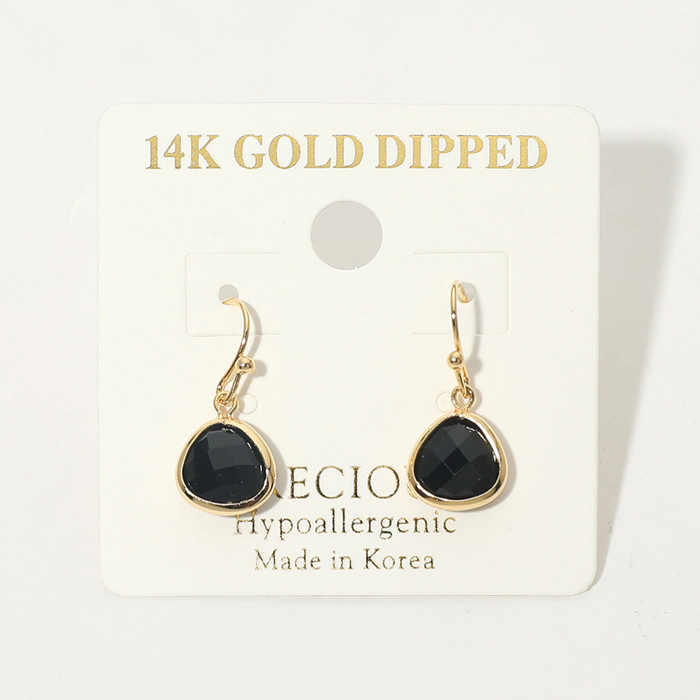 Madeline Love Black 14K Gold Dipped Hypoallergenic Faceted Teardrop Stone Drop Earrings - desc