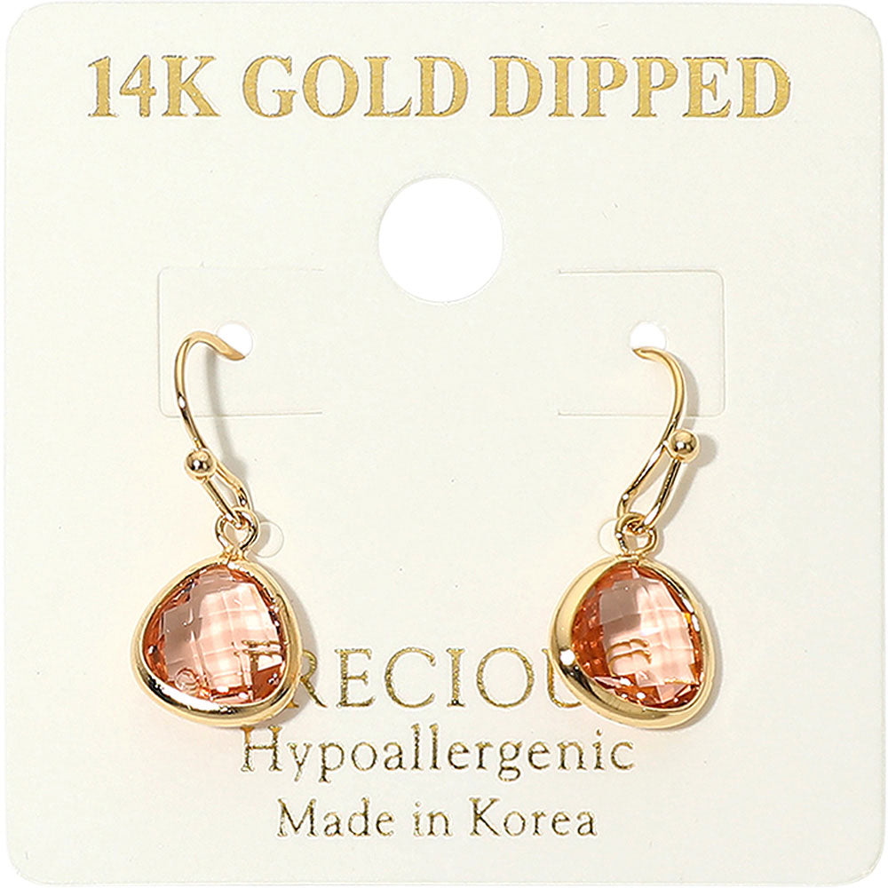 Madeline Love Pink 14K Gold Dipped Hypoallergenic Faceted Teardrop Stone Drop Earrings