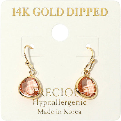 Madeline Love Pink 14K Gold Dipped Hypoallergenic Faceted Teardrop Stone Drop Earrings