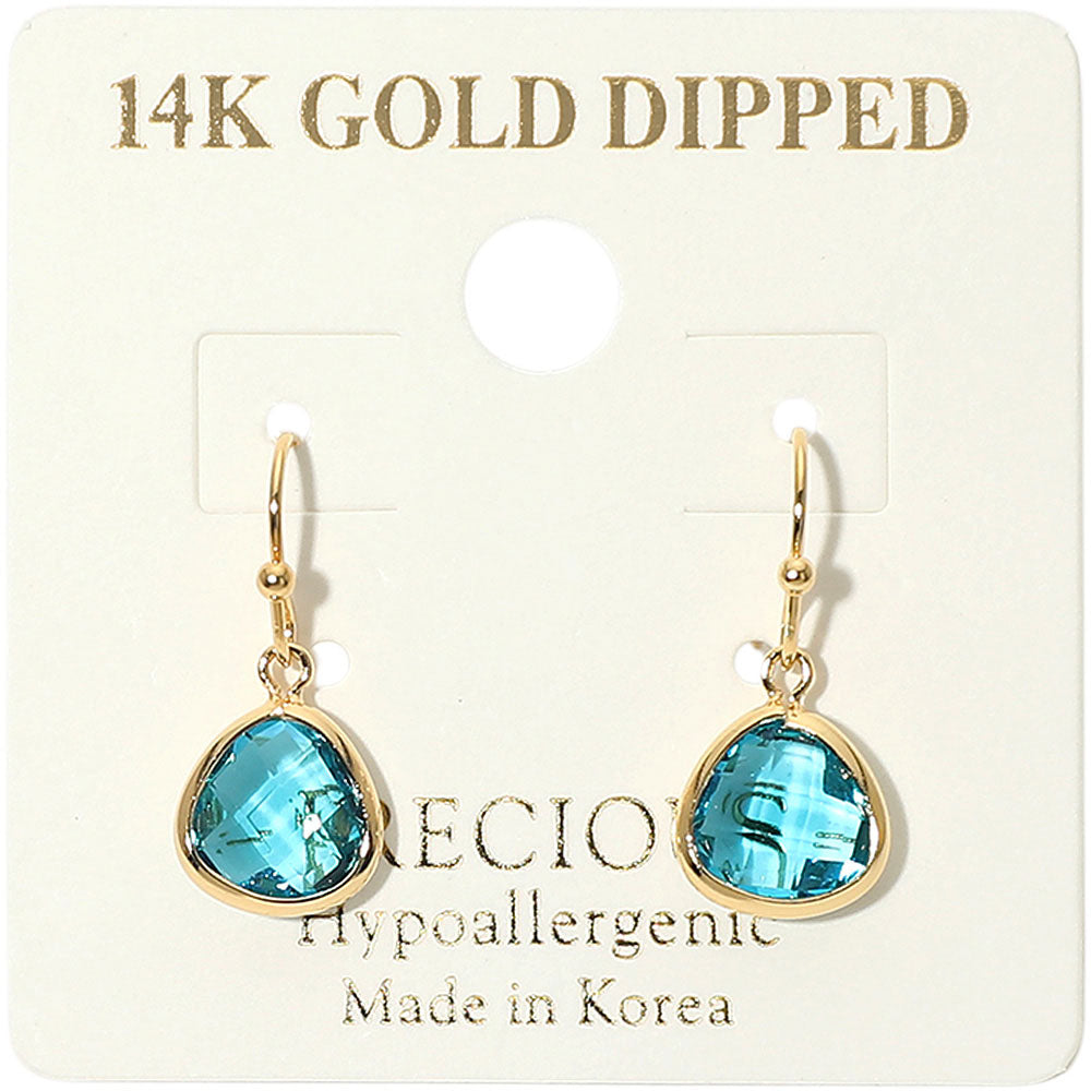 Madeline Love Royal Blue 14K Gold Dipped Hypoallergenic Faceted Teardrop Stone Drop Earrings