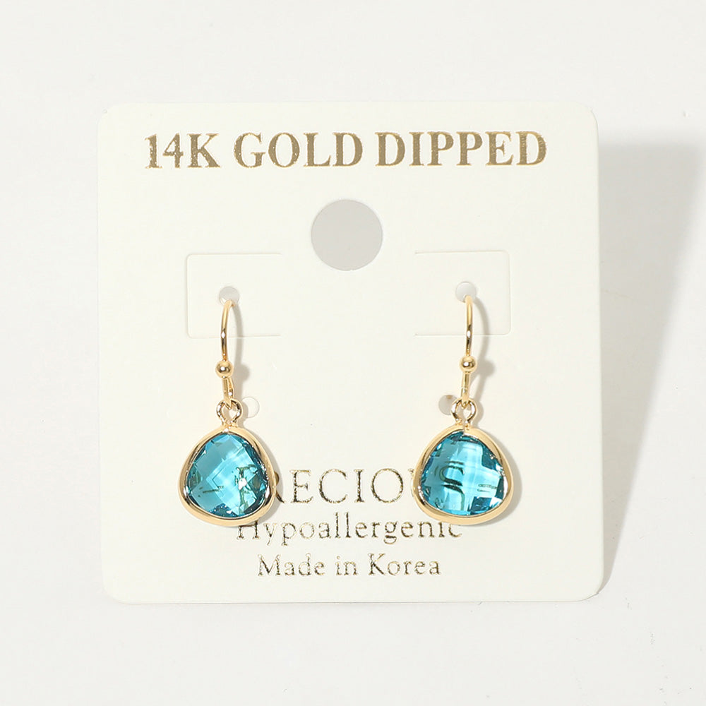 Madeline Love Royal Blue 14K Gold Dipped Hypoallergenic Faceted Teardrop Stone Drop Earrings - desc
