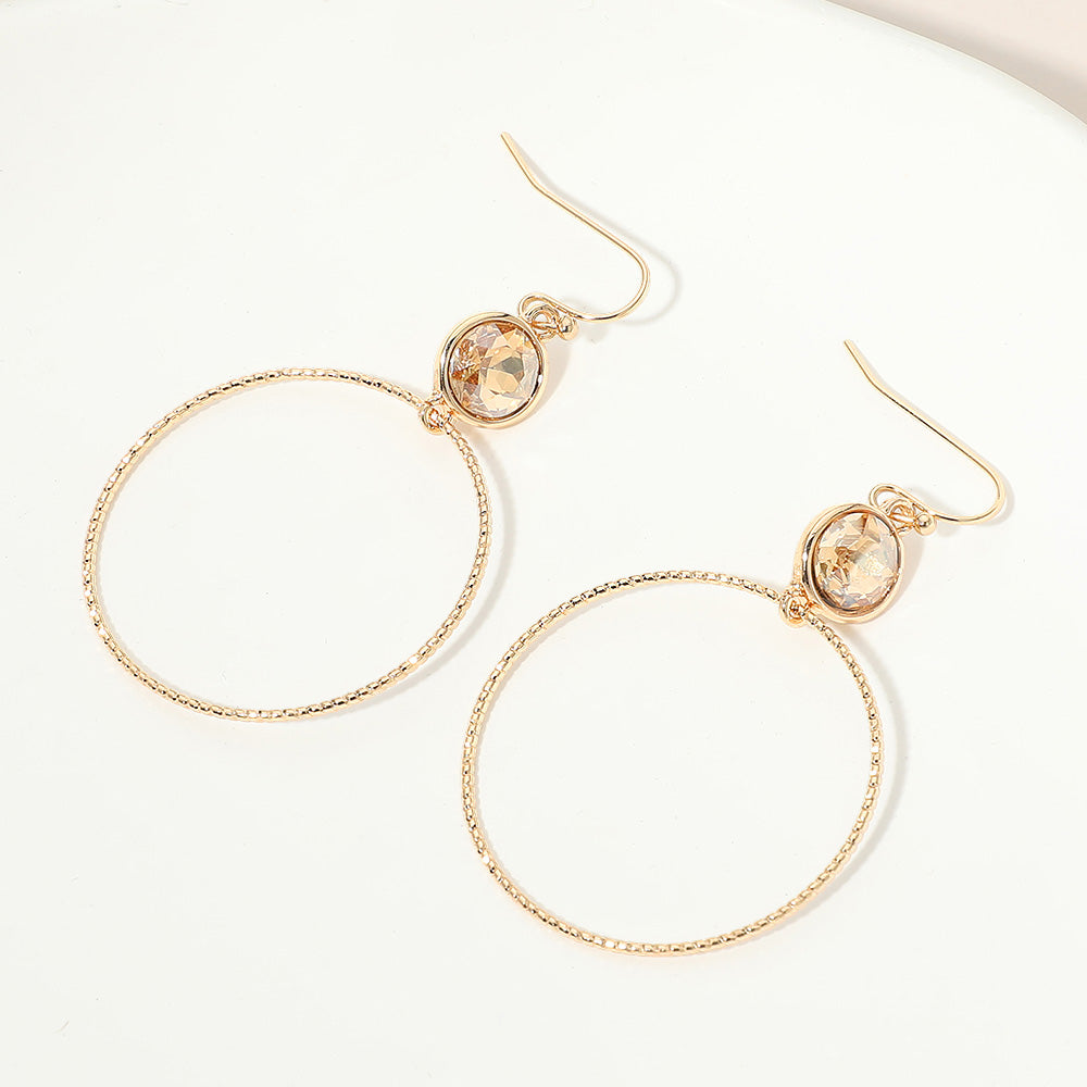 Madeline Love Champagne Round Stone Bezel Accent Open Hoop Drop Link Earrings