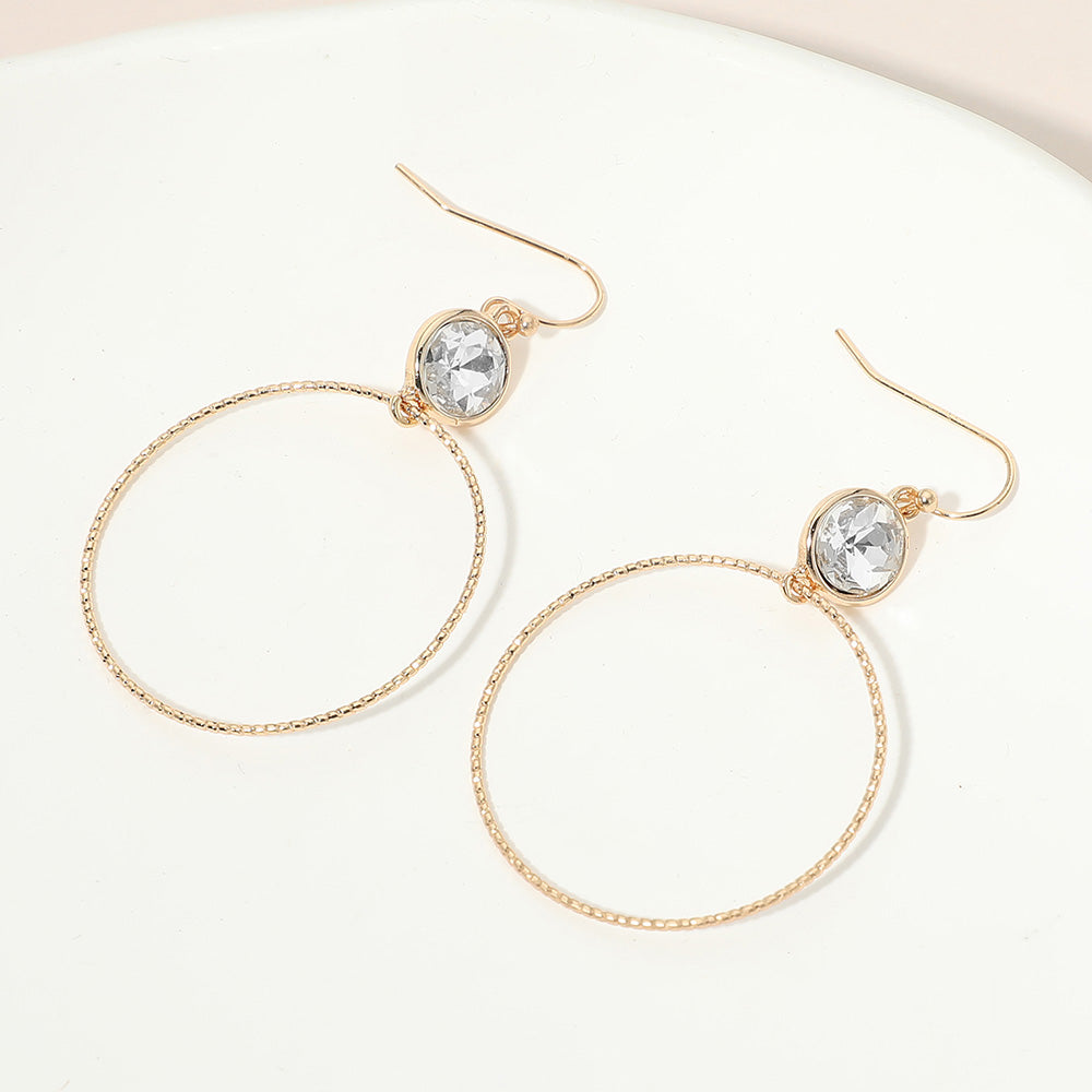 Madeline Love Clear Round Stone Bezel Accent Open Hoop Drop Link Earrings