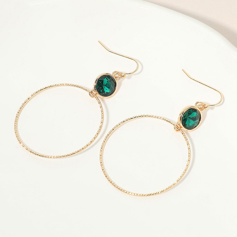 Madeline Love Emerald Round Stone Bezel Accent Open Hoop Drop Link Earrings