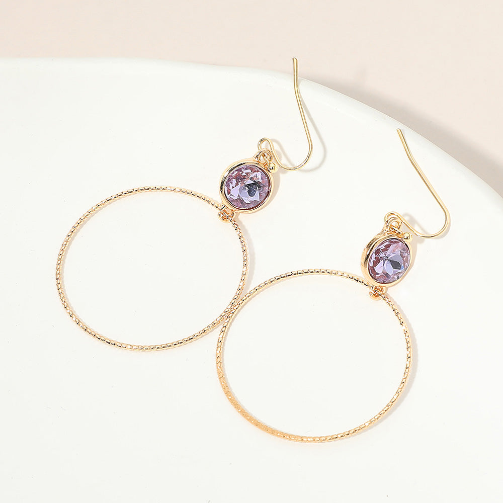 Madeline Love Purple Round Stone Bezel Accent Open Hoop Drop Link Earrings