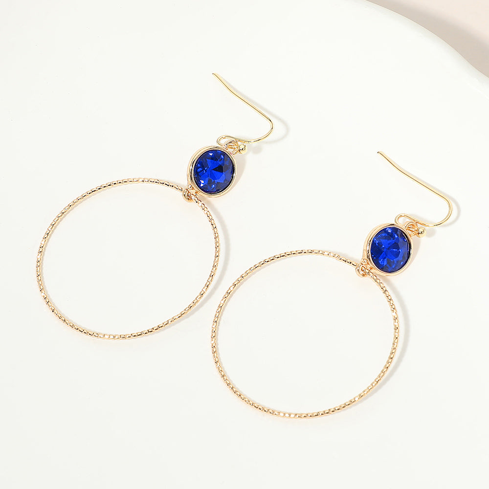 Madeline Love Sapphire Round Stone Bezel Accent Open Hoop Drop Link Earrings