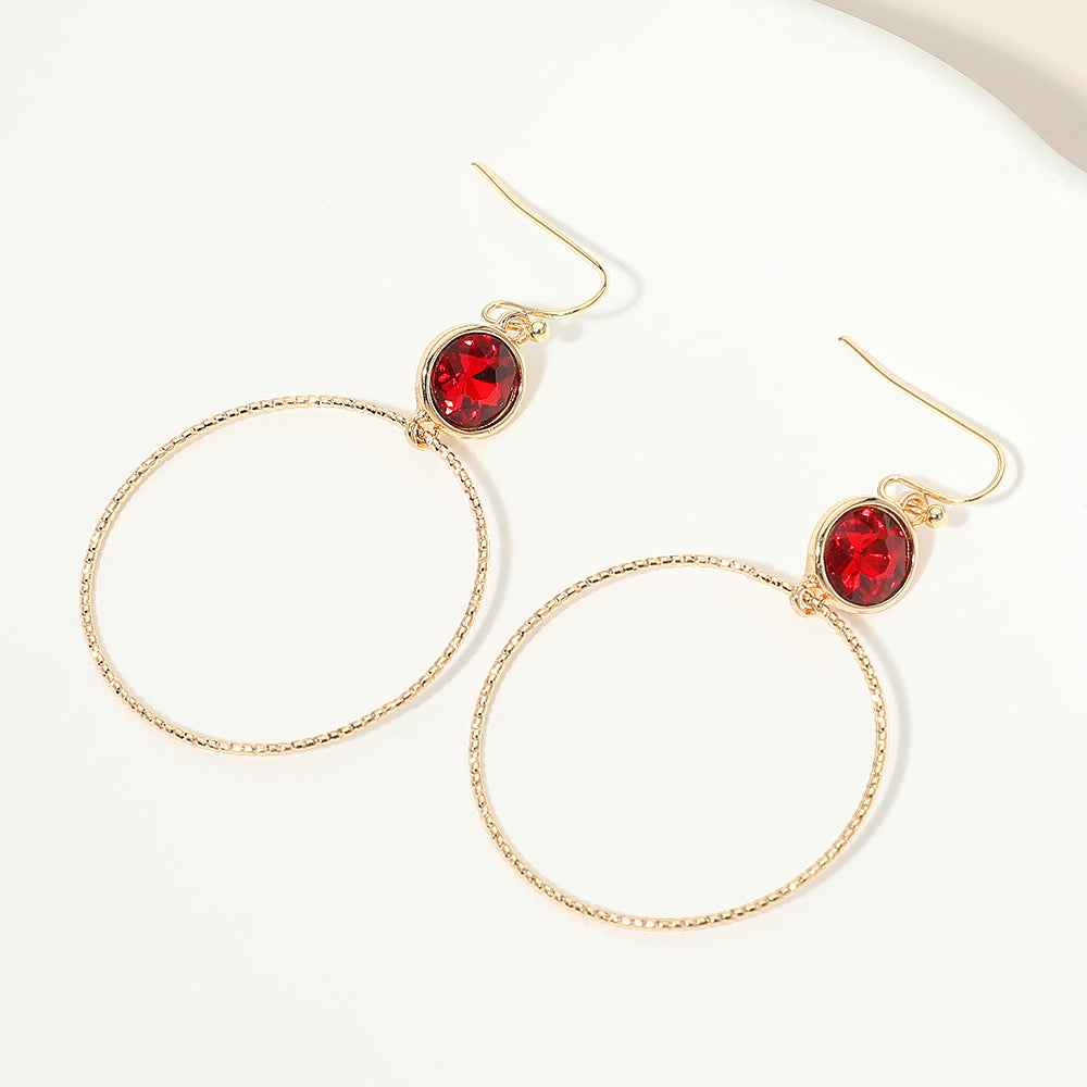 Madeline Love Siam Round Stone Bezel Accent Open Hoop Drop Link Earrings