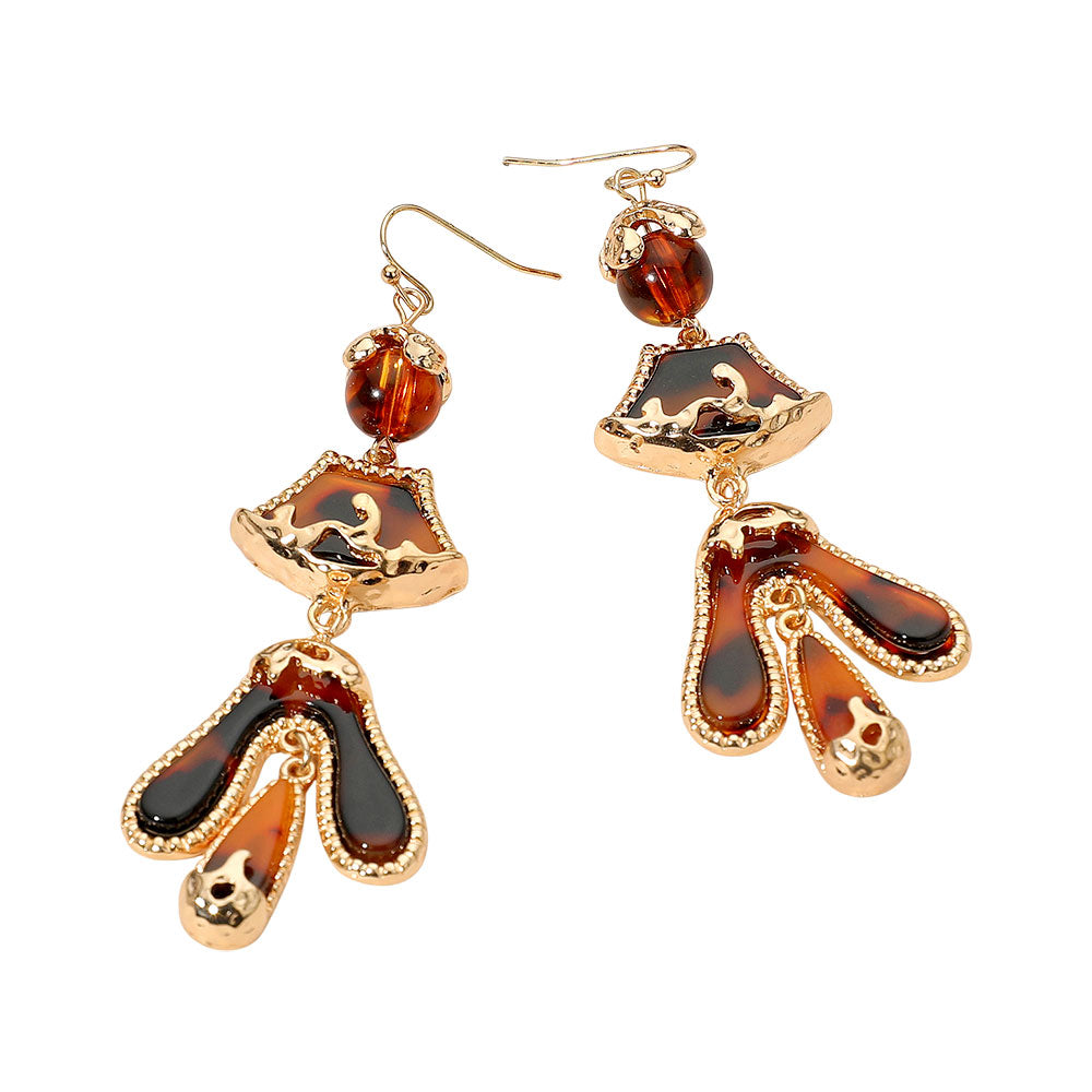 Madeline Love Brown, Gold Abstract Sculpted Dop Earrings - desc