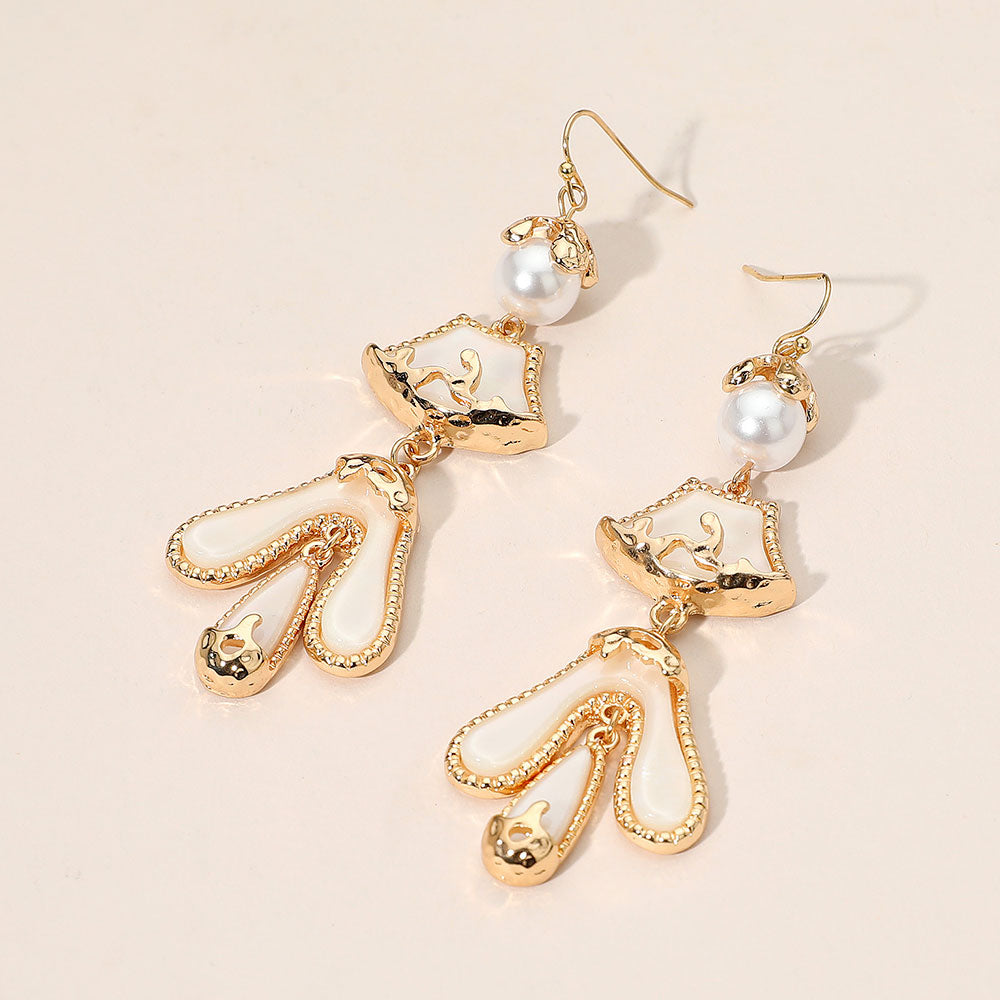 Madeline Love Gold, Ivory Abstract Sculpted Dop Earrings - desc