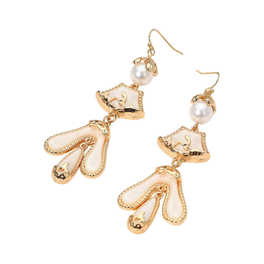 Madeline Love Gold, Ivory Abstract Sculpted Dop Earrings - extra