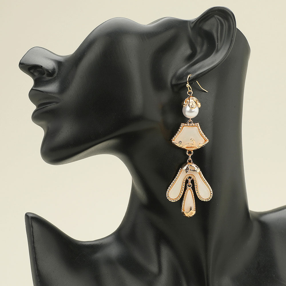 Madeline Love Gold, Ivory Abstract Sculpted Dop Earrings - extra