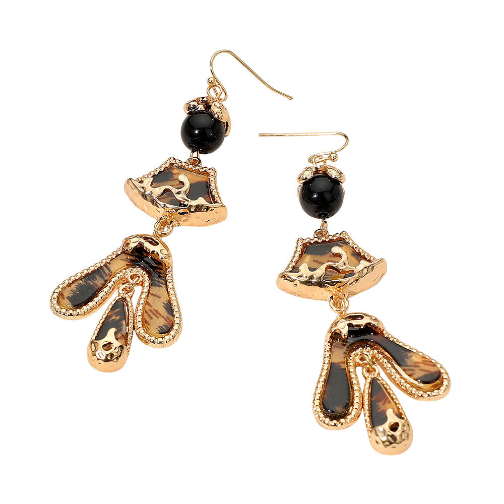 Madeline Love Gold, Leopard Abstract Sculpted Dop Earrings - desc