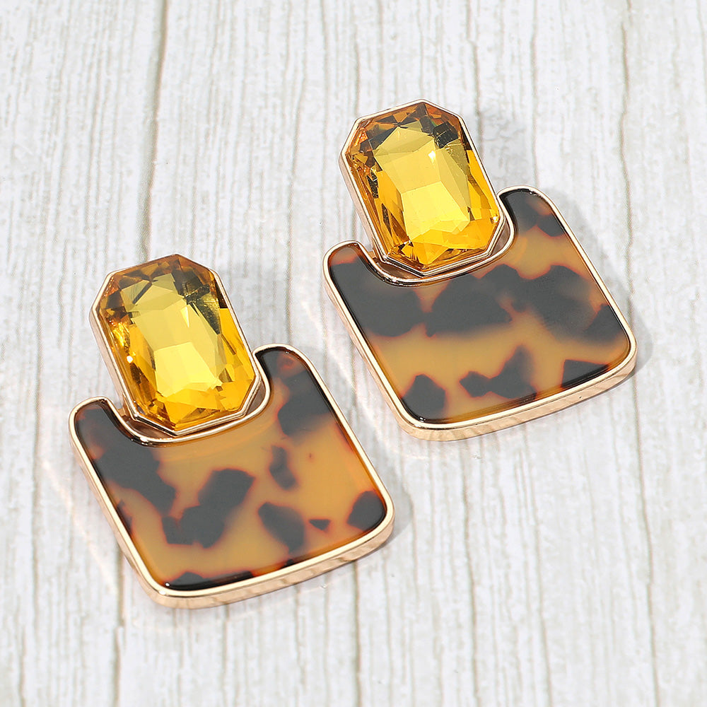 Madeline Love Brown, Gold, Light Geometric Stone Accent Printed Resin Plate Drop Earrings