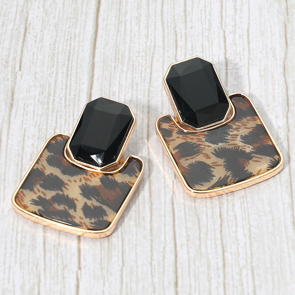 Madeline Love Gold, Leopard Geometric Stone Accent Printed Resin Plate Drop Earrings