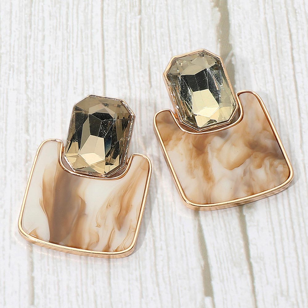Madeline Love Gold, Multi, Neutral Geometric Stone Accent Printed Resin Plate Drop Earrings