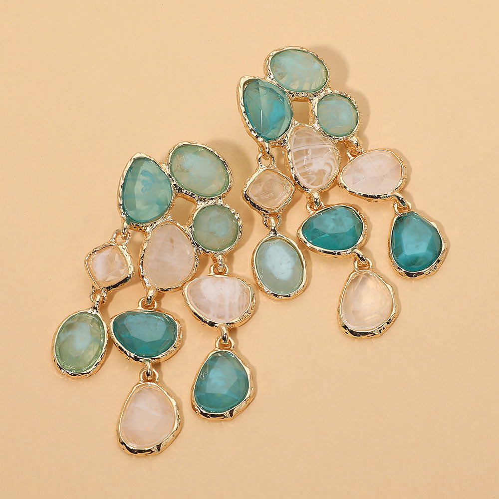 Madeline Love Green Faceted Stone Pebble Cluster Chandelier Drop Statement Earrings