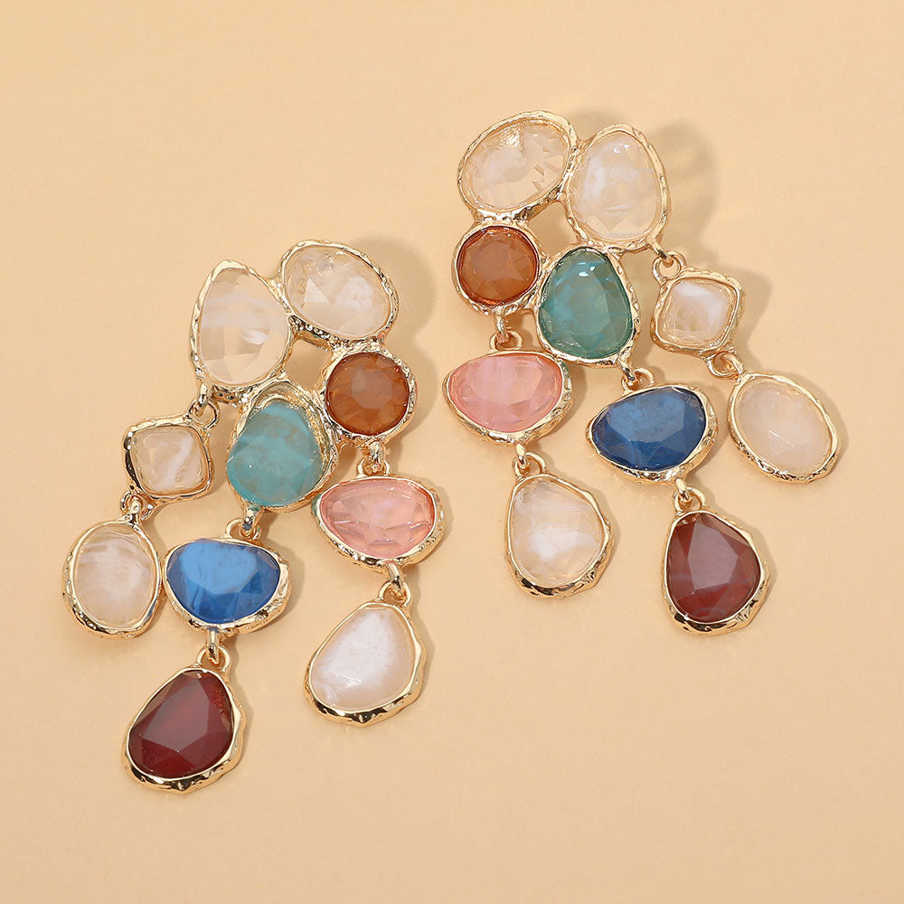 Madeline Love Multi Faceted Stone Pebble Cluster Chandelier Drop Statement Earrings