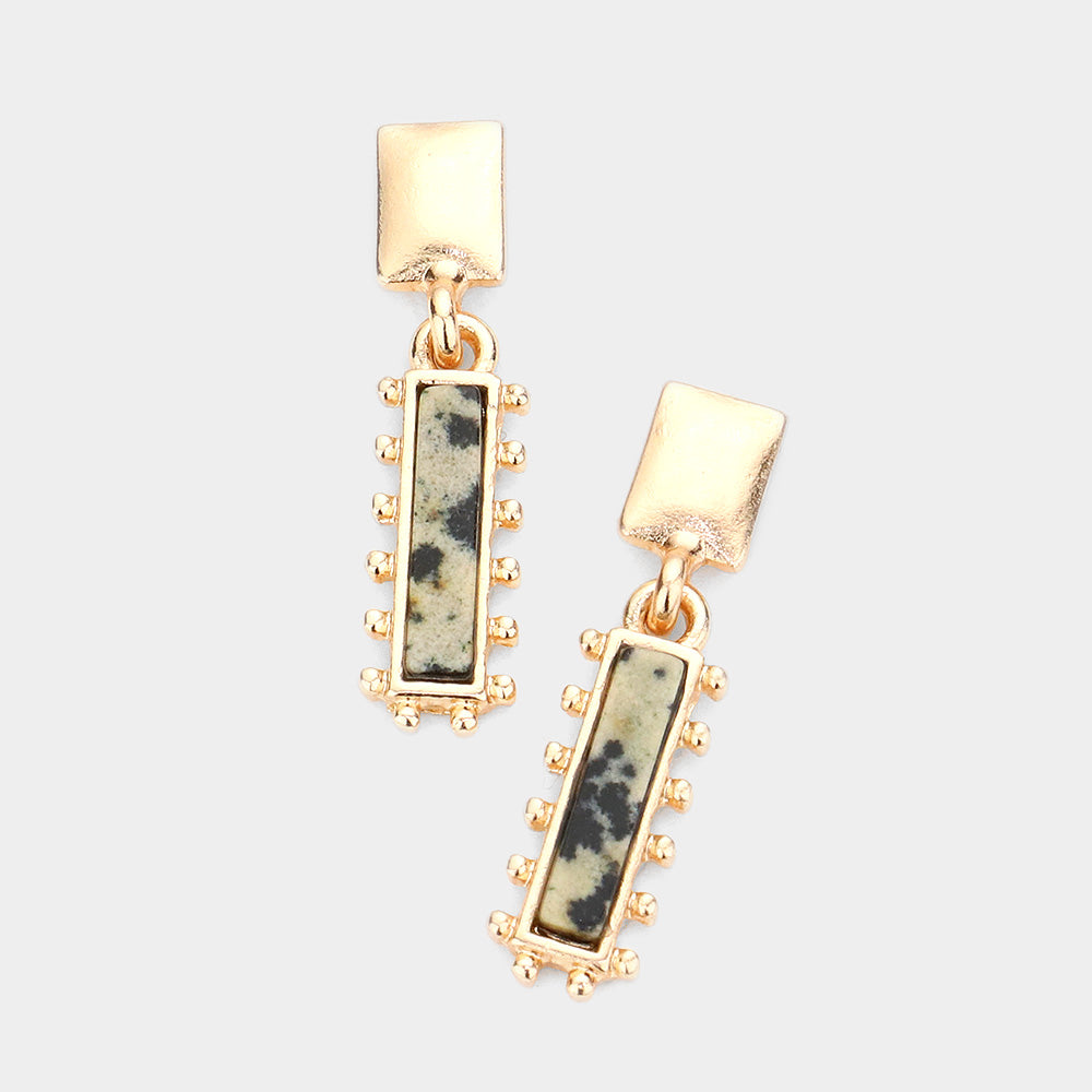 Madeline Love Black, Neutral Rectangular Natural Stone Drop Dangle Earrings