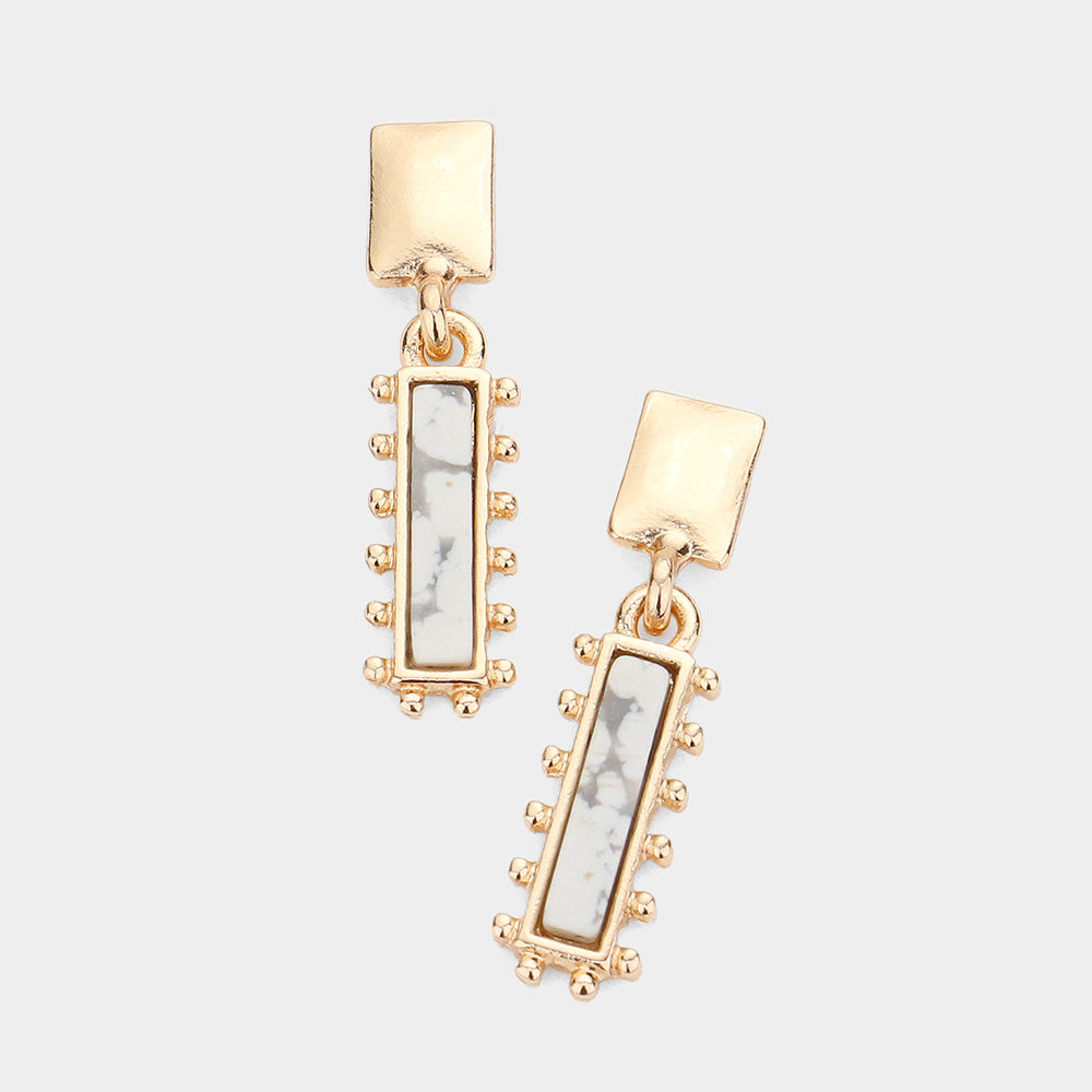 Madeline Love Howlite Rectangular Natural Stone Drop Dangle Earrings