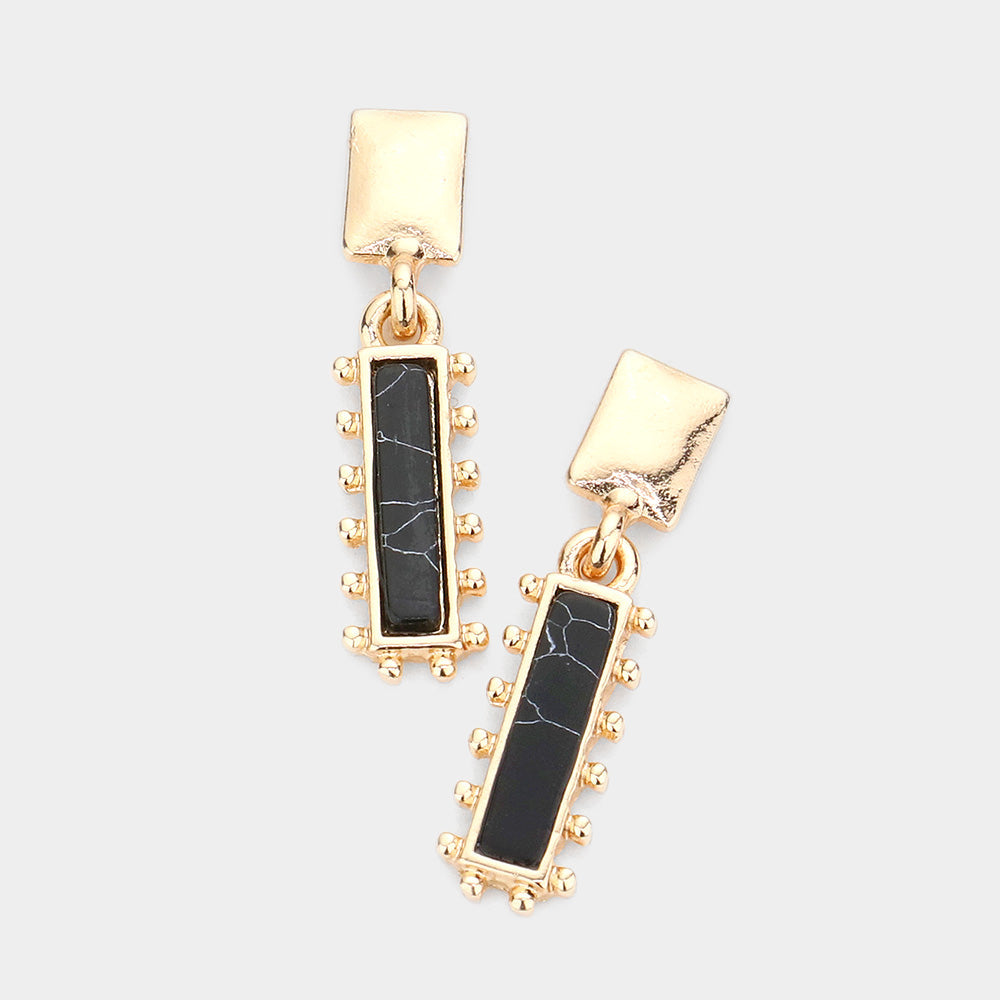 Madeline Love Jet Black Rectangular Natural Stone Drop Dangle Earrings