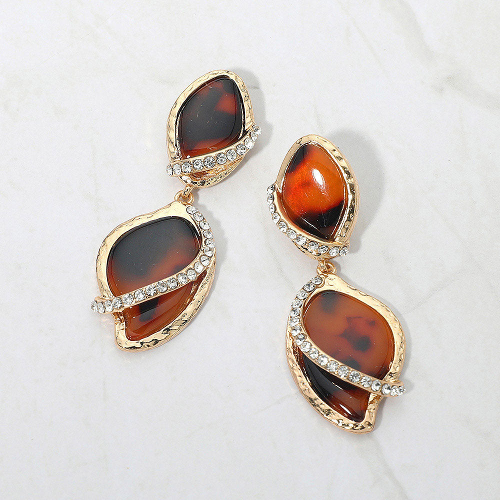 Madeline Love Brown, Gold Rhinestone Pave Accent Abstract Drop Earrings