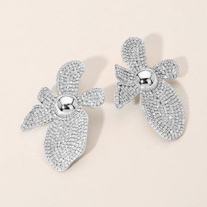 Madeline Love Clear, Rhodium Rhinestone Pave Flower Statement Earrings