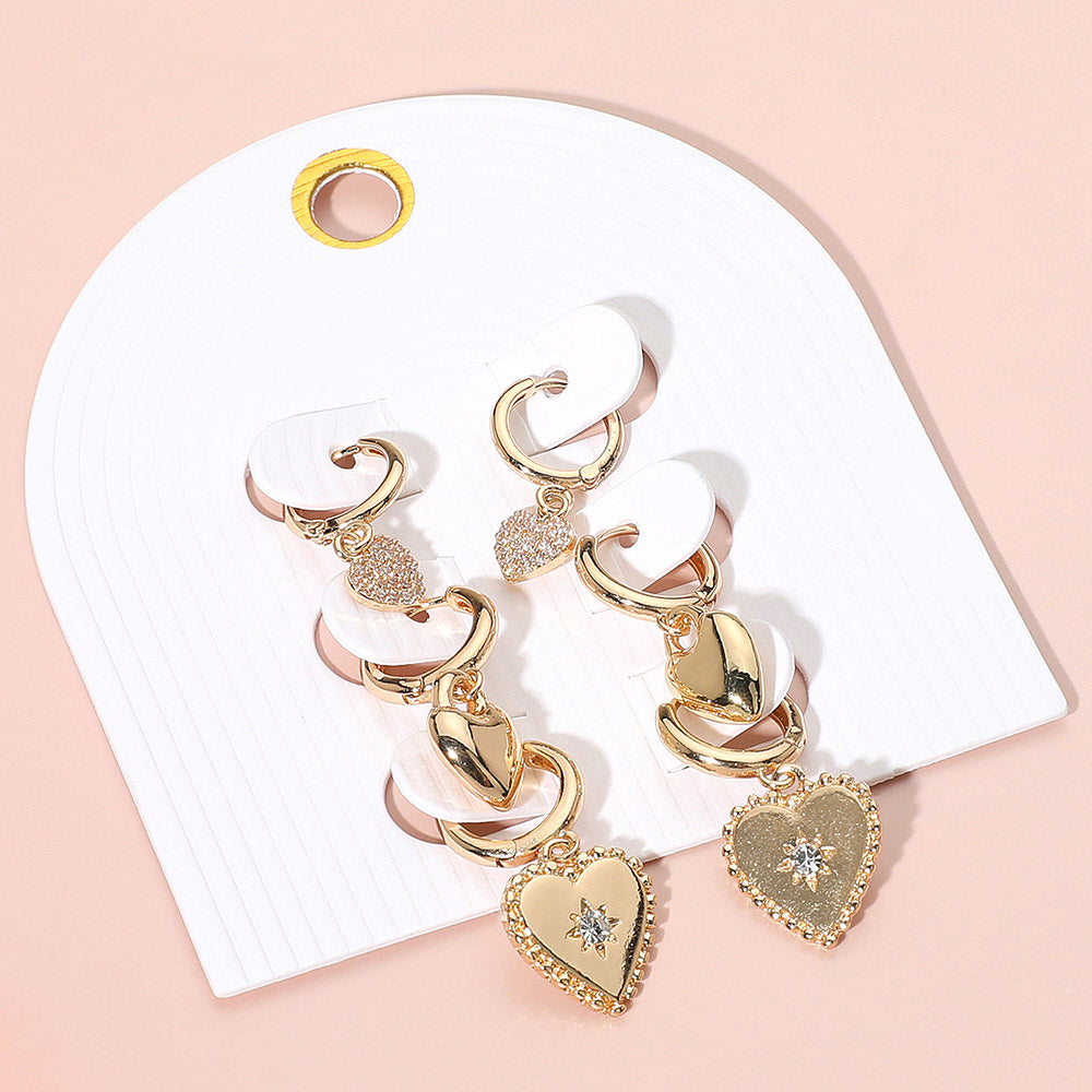 Madeline Love Clear, Gold Stone Accent Heart Dangle Mini Huggie Hoop Earring Set
