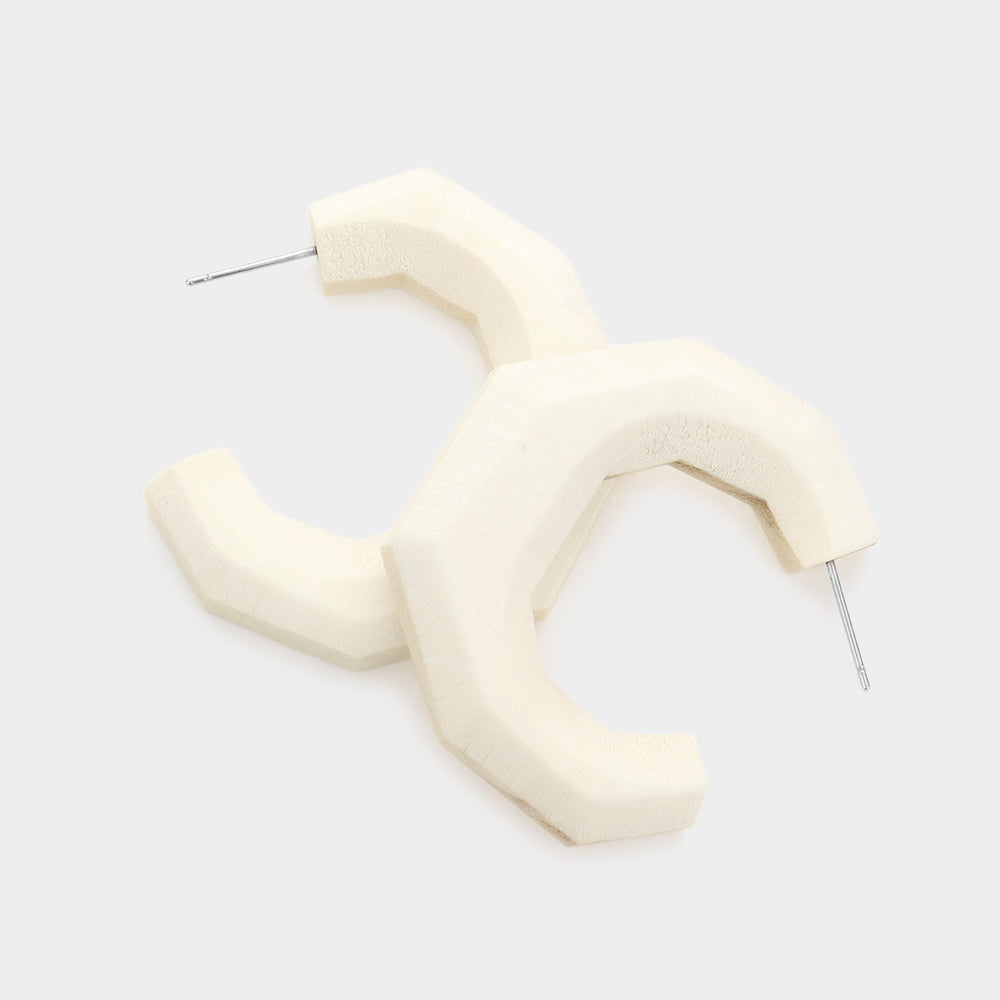 Madeline Love Ivory Angled Wood Hoop Earrings