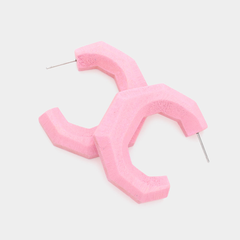 Madeline Love Pink Angled Wood Hoop Earrings