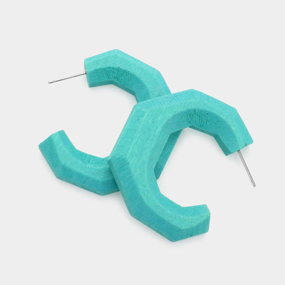 Madeline Love Turquoise Angled Wood Hoop Earrings