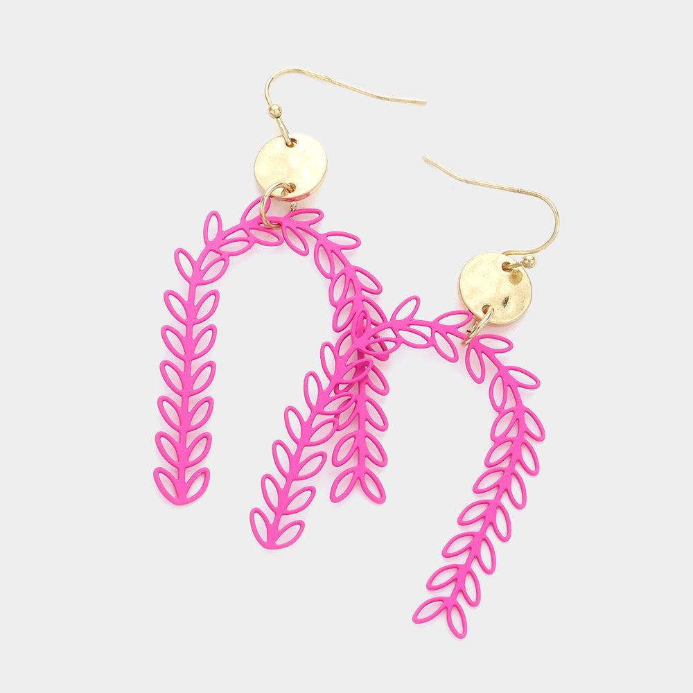 Madeline Love Fuchsia Metal Disc Sprout Cluster Colored Arch Dangle Earrings